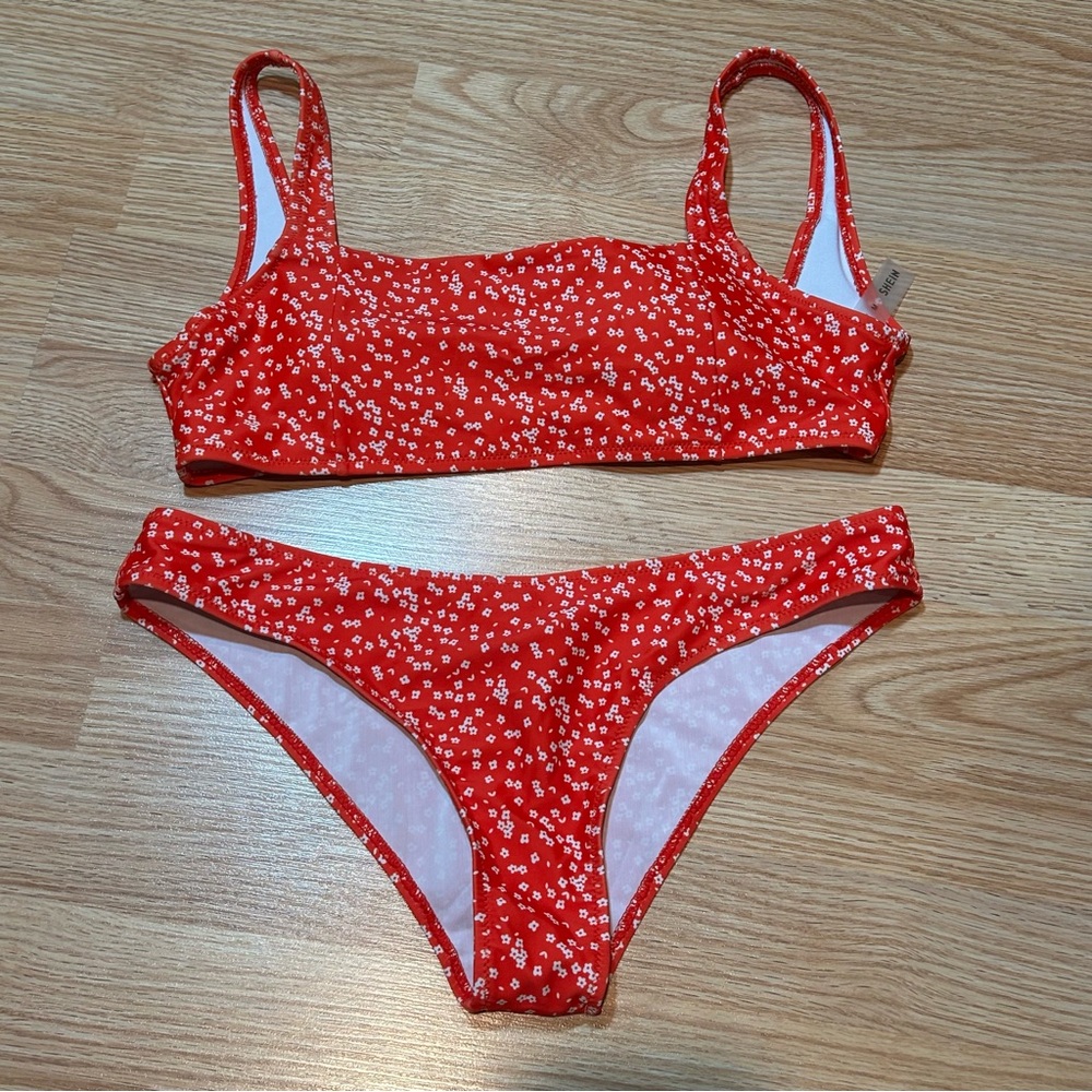 Shein two piece red floral swimsuit medium‎